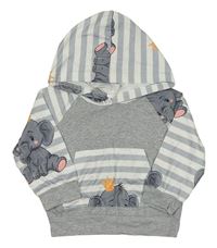 Šedo-bílá lehká mikina se slony a kapucí