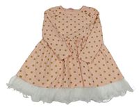 Růžové puntíkaté bavlněné šaty s tylem
