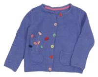 Modrofialový propínací svetr s květy Mothercare