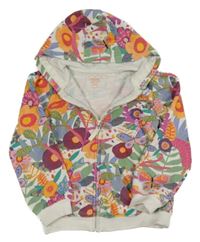 Smetanovo-barevná květovaná propínací mikina s listy a kapucí Next