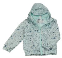Světlemodrá květovaná šusťáková jarní funkční bunda s plody a kapucí Quechua
