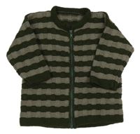 Khaki-šedý pruhovaný propínací svetr