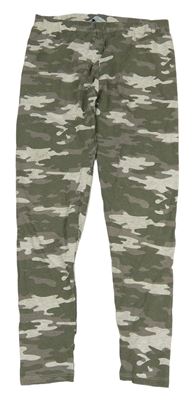 Khaki-světlešedé melírované army legíny Primark