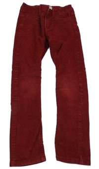 Tmavočervené manšestrové slim kalhoty Okaidi