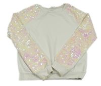 Smetanová mikina s flitrovými rukávy H&M