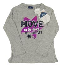 Nové - Šedé melírované triko s hvězdami a nápisem s kamínky Chicco