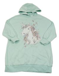 Mátové teplákové šaty s jednorožcem s flitry a kapucí Next