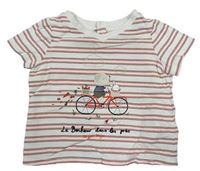 Bílo-červeno-khaki pruhované tričko se psem a králíkem Sergent Major