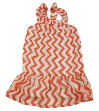 Světlerůžovo-červené vzorované šifonové šaty s volánky H&M