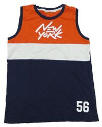 Červeno-tmavomodro-bílé tílko s nápisem a číslem H&M