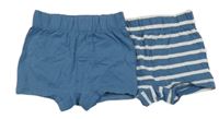 2x bavlněné kraťasy - modro-bílé pruhované + modré Famy