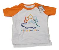 Nové - Bílo-oranžové tričko s dinosaurem Primark