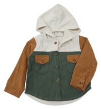 Světlešedo-hnědo-khaki žebrovaná košilová bunda s kapucí