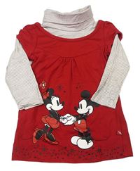 Červeno-šedá tunika s Minnie a Mickeym a rolákem zn. Disney