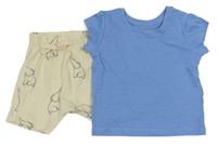 2 set - Modré tričko + smetanové kraťasy se slony zn. Primark