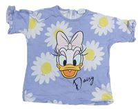 Lila bílé oversize tričko s Daisy a kytičkami zn. Disney