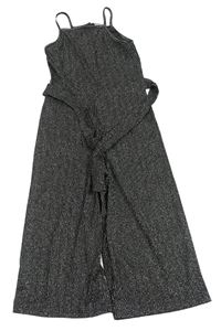 Černo-stříbrný pruhovaný lehký culottes overal s páskem Matalan