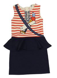 Bílo-červeno-tmavomodré šaty s andulkou H&M