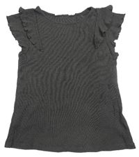 Tmavošedé žebrované tričko s volánky zn. H&M