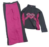 2 set - Šedo-růžová mikina s potiskem + růžovo-šedé tepláky C&A