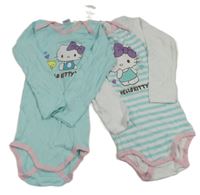 Nové - 2x body s Hello Kitty - bílé pruhované + světlemodré 
