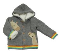 Šedý zateplený propínací svetr s žirafami a kapucí Nutmeg