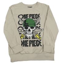 Světlebéžová mikina s lebkou a nápisy 