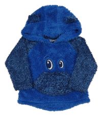 Tmavomodrá chlupatá mikina s očima a kapucí Ergee