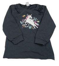 Tmavošedá mikina s jednorožcem a volánky Kiki&Koko