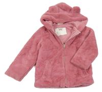 Růžová kožešinová podšitá bunda s kapucí 