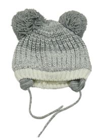 Šedo-bílá melírovaná zateplená čepice s bambulemi Matalan