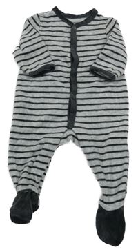 Šedo-tmavošedý pruhovaný sametový overal 