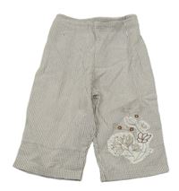 Béžovo-bílé pruhované lehké crop kalhoty s květinou 