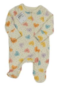 Nové - smetanový zateplený teplákový overal s barevnými srdíčky Tu