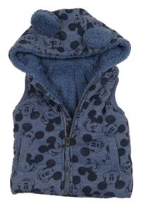 Modrá tepláková zateplená vesta s Mickeym a kapucí George
