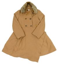 Hnědý flaušový kabát s kožešinovým límcem Monsoon