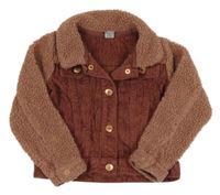 Starorůžová manšestrová bunda s huňatými rukávy Tu