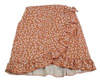 Cihlová květovaná lehká sukně s volánkem 