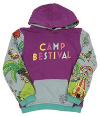 Fialovo-modrá mikina s palmami a kapucí 