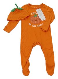 Nové - 2 set - oranžový overal s dýní + čepice F&F