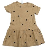 Pískové žebrované puntíkaté šaty H&M