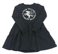 Černé teplákové šaty s jednorožcem a nápisem F&F