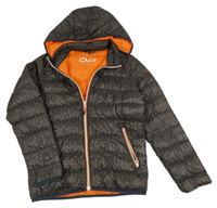 Zeleno-tmavomodro-oranžová vzorovaná šusťáková zateplená funkční bunda s kapucí CMP