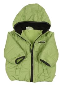 Světlezelená šusťáková zimní bunda s nápisem a kapucí 