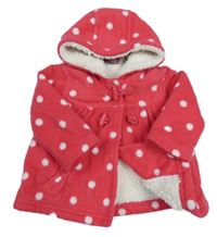 Růžový puntíkatý fleecový zateplený kabát s kapucí George