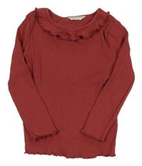 Vínové žebrované triko s volánkem C&A