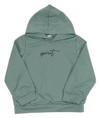 Zelená mikina s nápisem a kapucí Shein