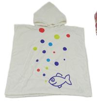 Bílé osuškové pončo s rybou a kapucí 