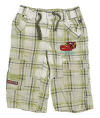 Bílo-zeleno-šedé kostkované plátěné 3/4 kalhoty - Auta 