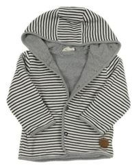 Tmavošedo-bílý pruhovaný propínací podšitý svetr s kapucí Topomini